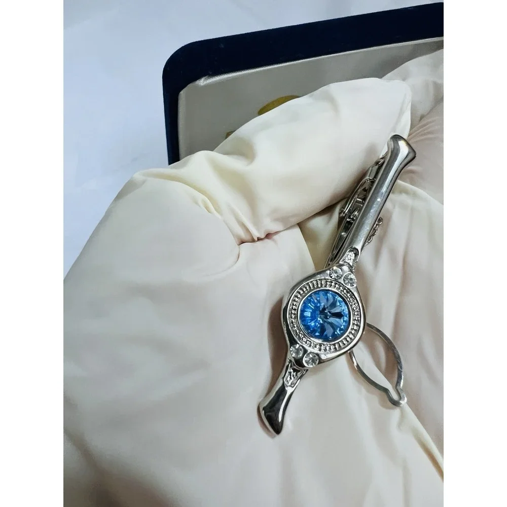 Vintage Fratello Cufflinks & Tie Bar Set Silver Tone Blue Accent Classic Elegant